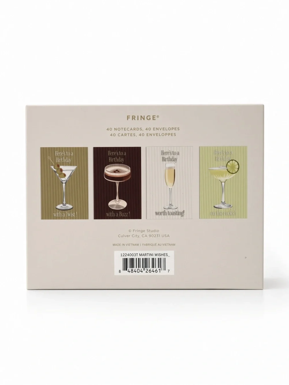 Fringe Studio Martini Wishes Birthday Notecards 40 Cards + 40 Envelopes NWT